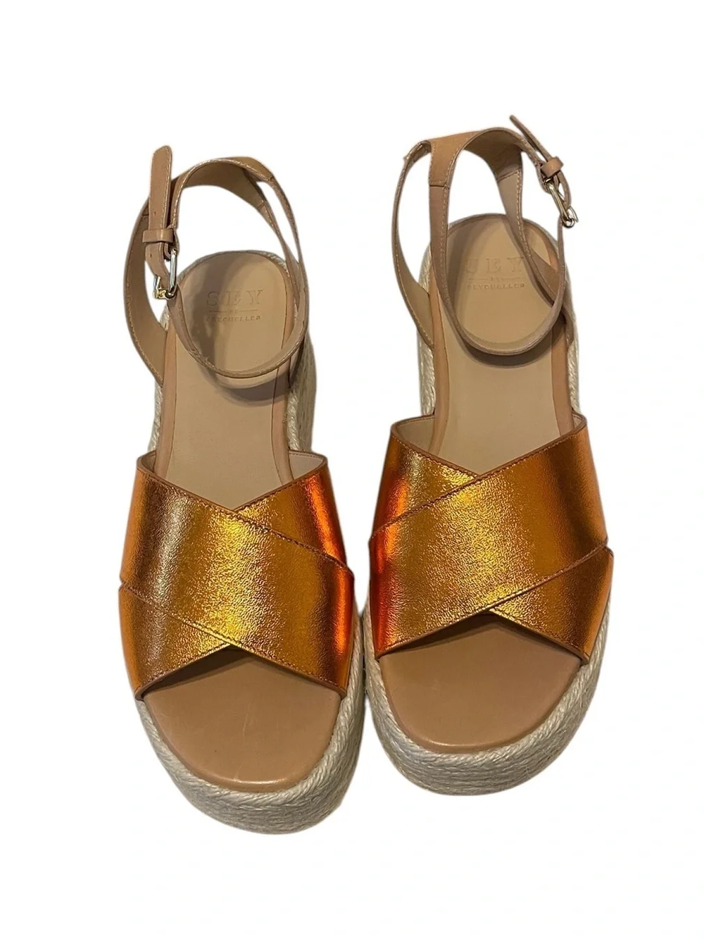 Seychelles SEY Anthropologie Metallic Orange Espadrille Wedge Sandal sz 9 NIB